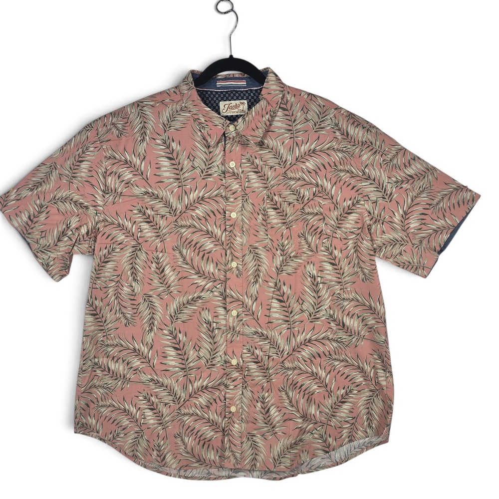 Jachs NY Shirt Mens 2XL Tropical Palm Leaf Red Short Sleeve Stretch Button Up NW